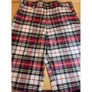Brooklyn Express Mens Plaid Shorts Red White Blue Multi Color Size 38 Flat Front